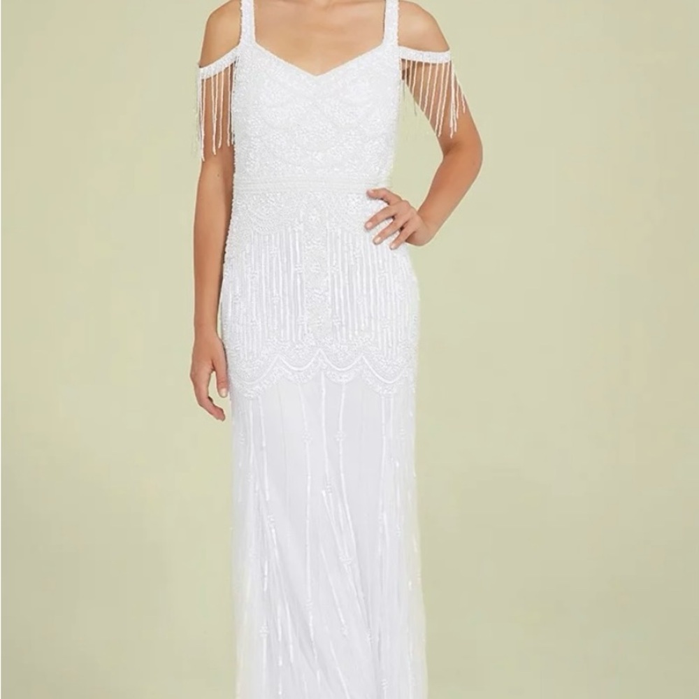 Gatsby Lady White Sequin Maxi/Wedding Dress Sz. 10 Elegant Embellished Details - Picture 8 of 15